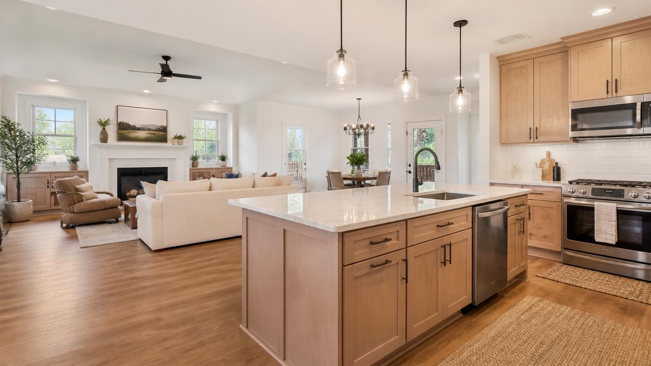 Bright remodeled kitchen and living area